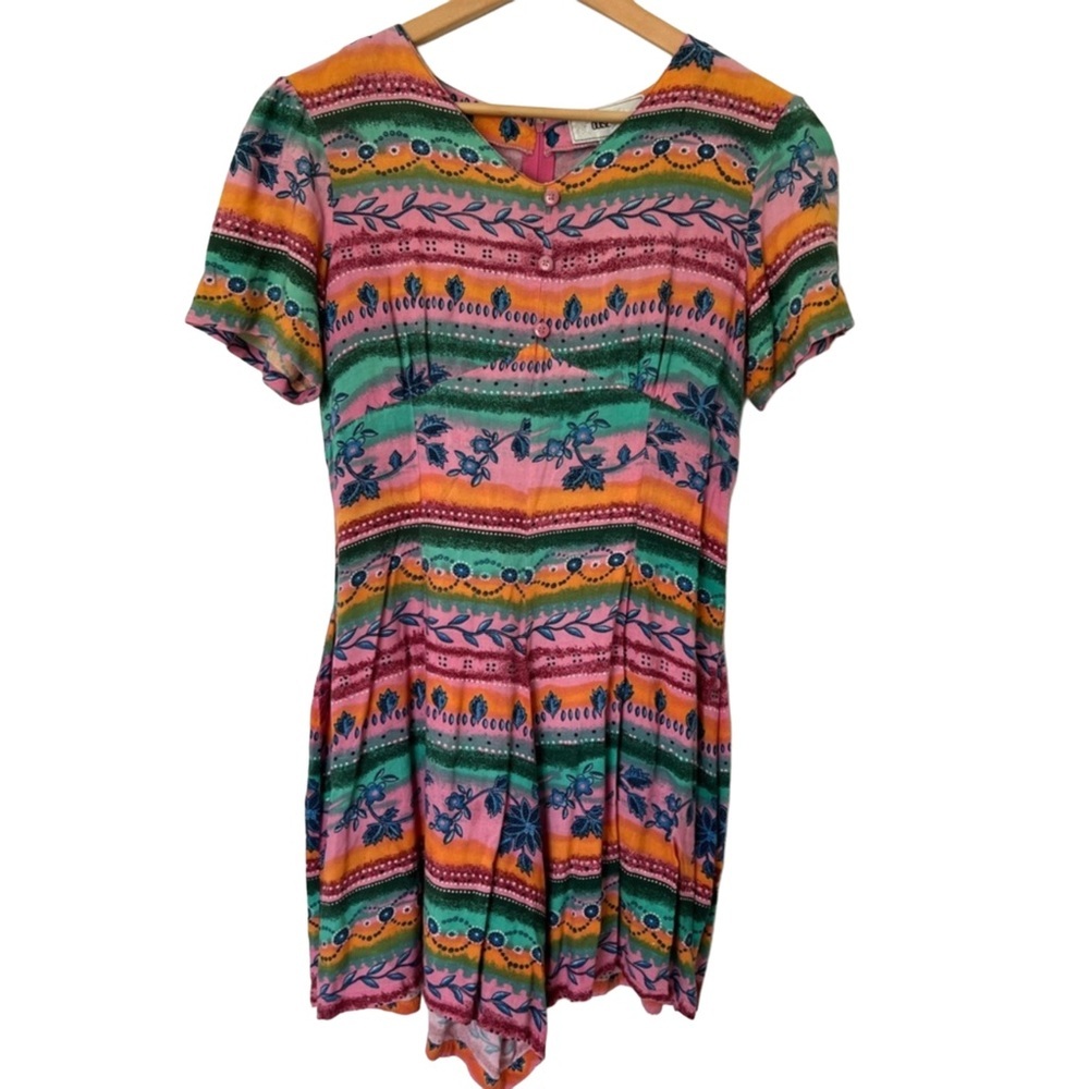 Vintage Boho Small Colorful Beach Summer Rayon Shorts Button One Piece Romper